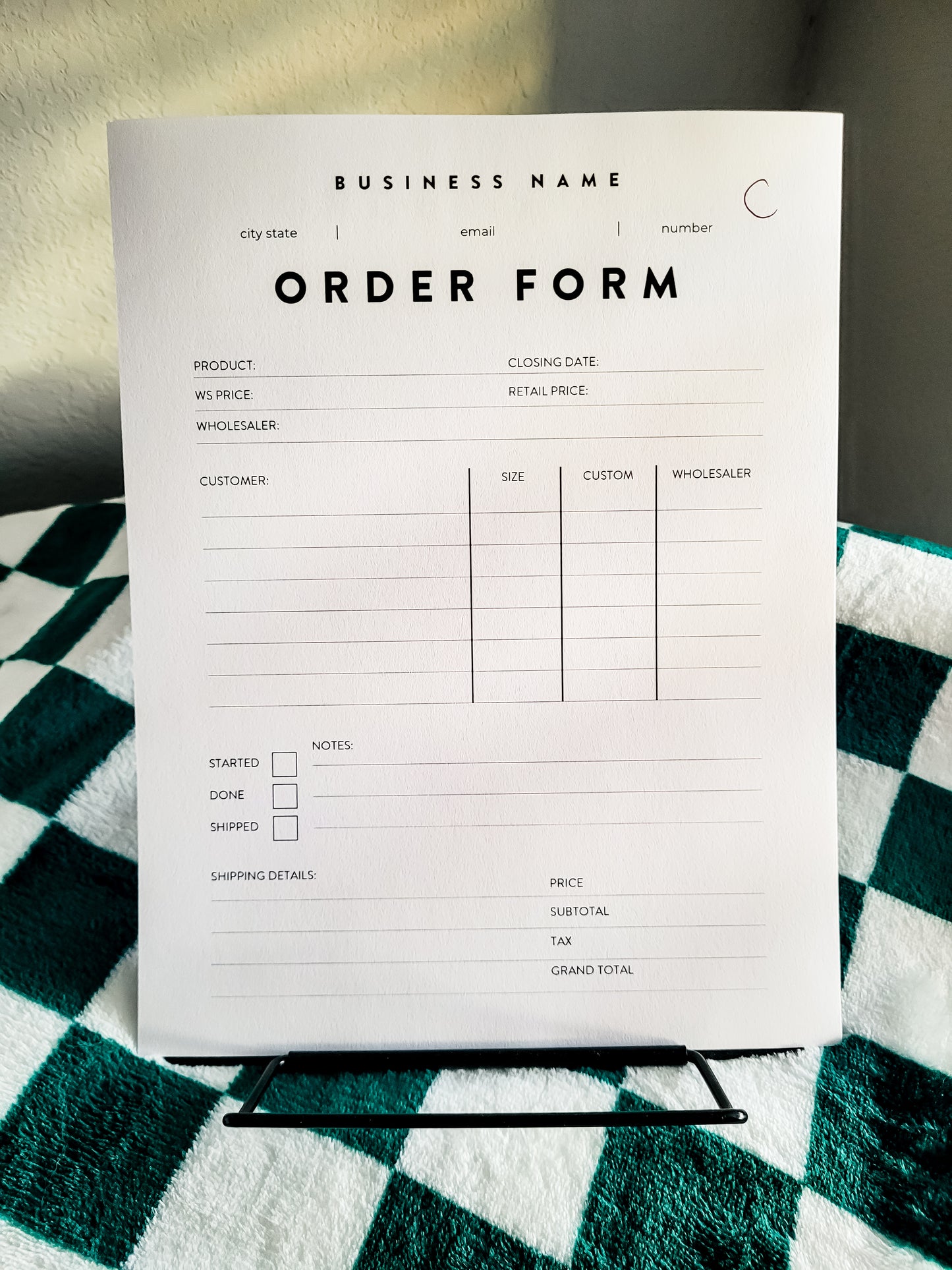 Custom Order Form Log