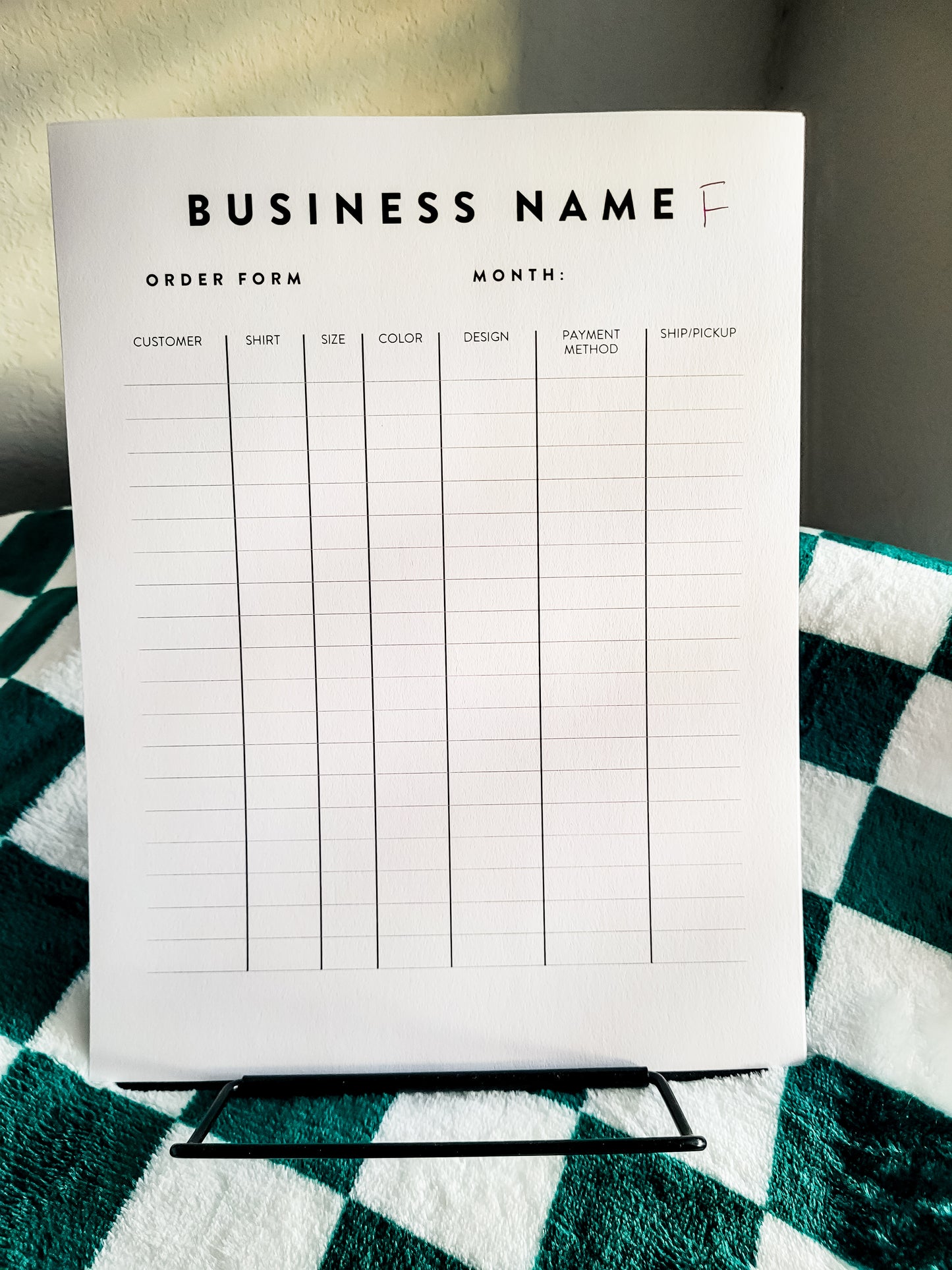 Custom Order Form Log