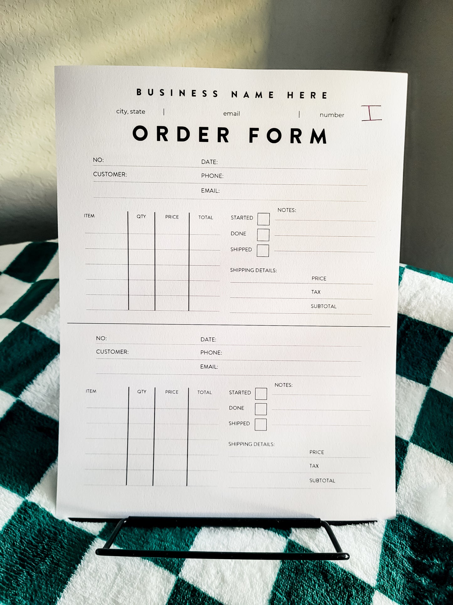Custom Order Form Log
