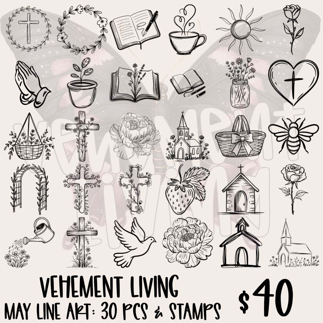 May 2026 Lineart PNG + Stamps