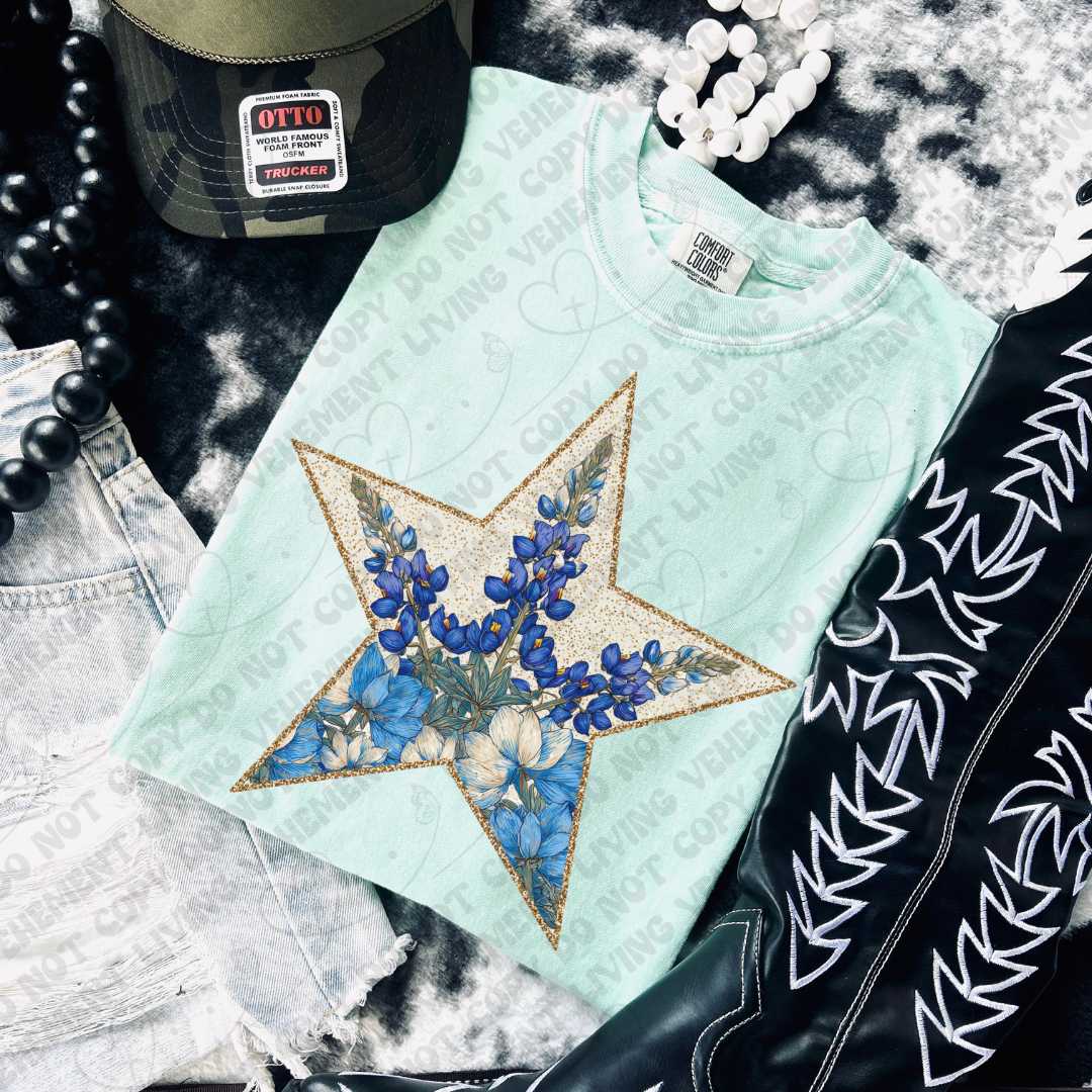 Star with Bluebonnets digital design | clipart
