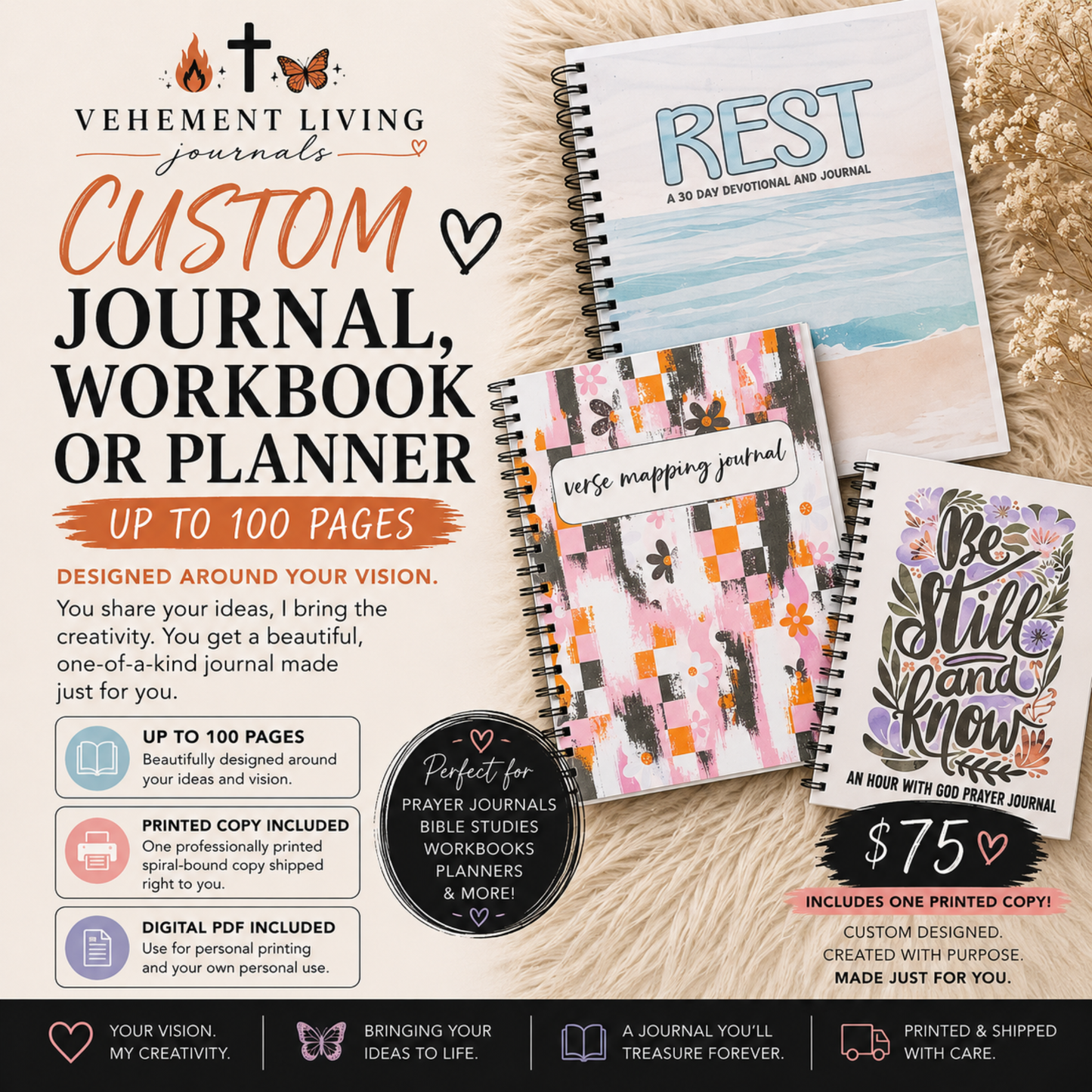 Personal Custom Journal, Workbook or Planner | Up to 100 Pages + Printed Copy Included