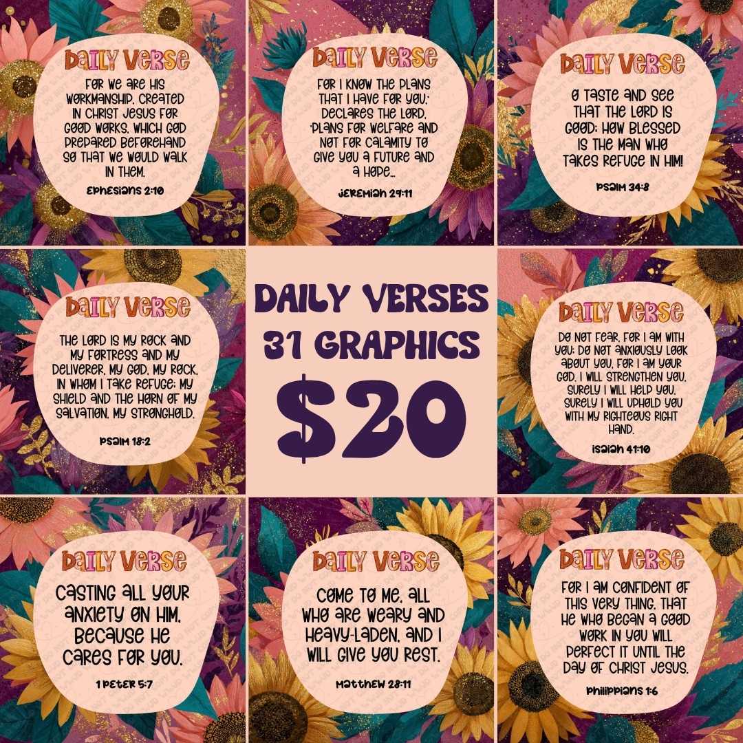 August Daily Verses Pack | 31 Social Media Graphics