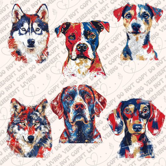 Red White and Blue Dogs Bundle Clipart