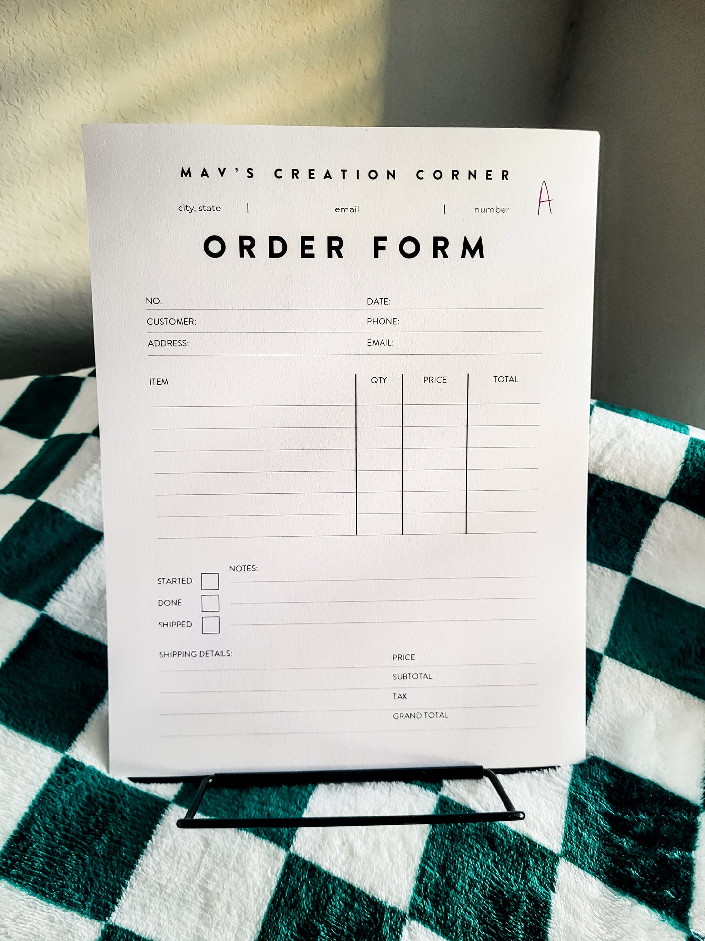 Custom Order Form Log