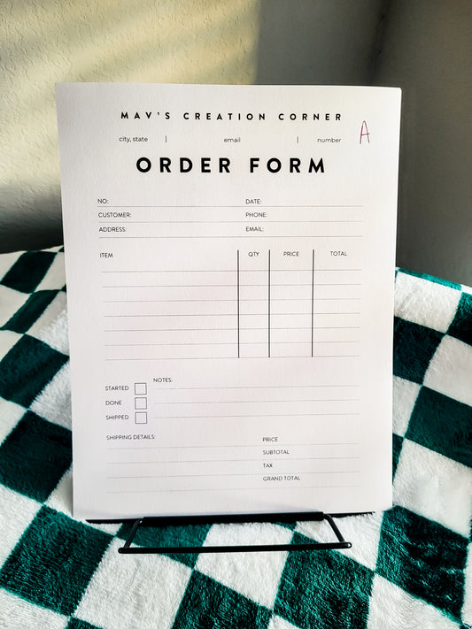 Custom Order Form Log