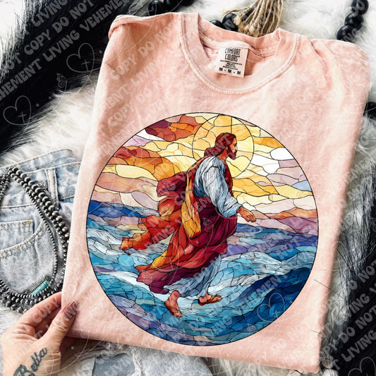 Stained Glass Jesus on Water digital design