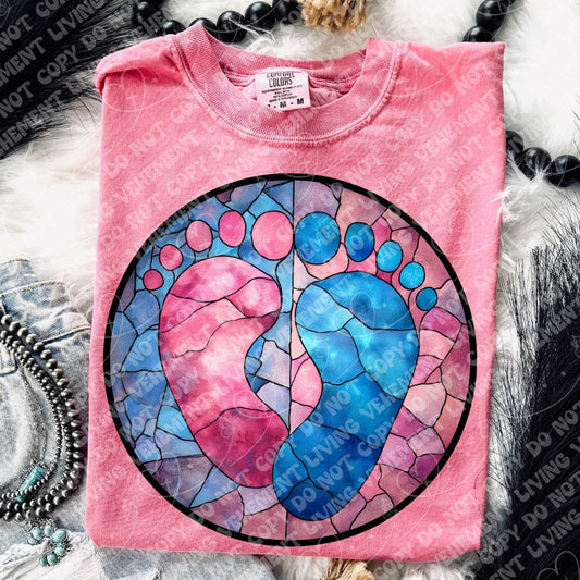 Stained Glass Pink and Blue Baby Feet digital design