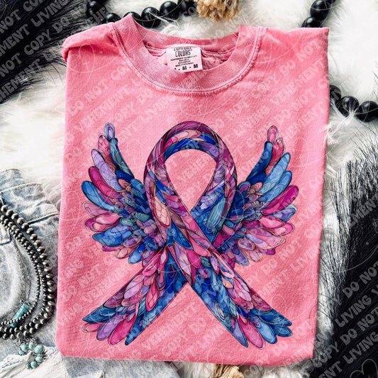 Stained Glass Pink and Blue Ribbon Wings digital design