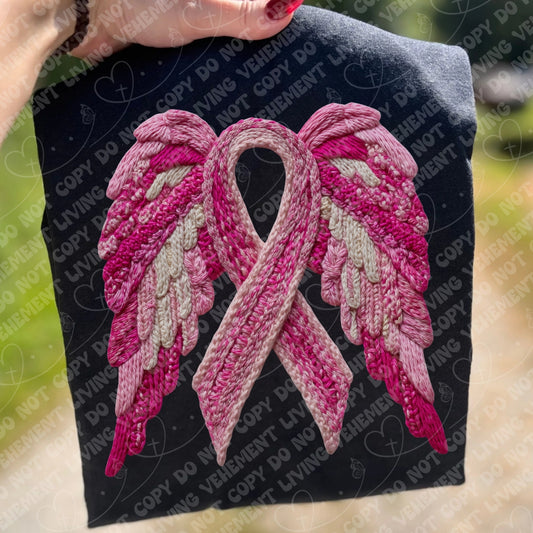 Yarn Pink Ribbon Wings digital design