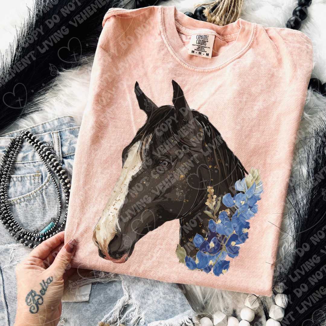 Black Horse Bluebonnets digital design | clipart