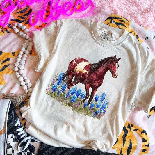 Brown Horse Bluebonnet Field digital design | clipart