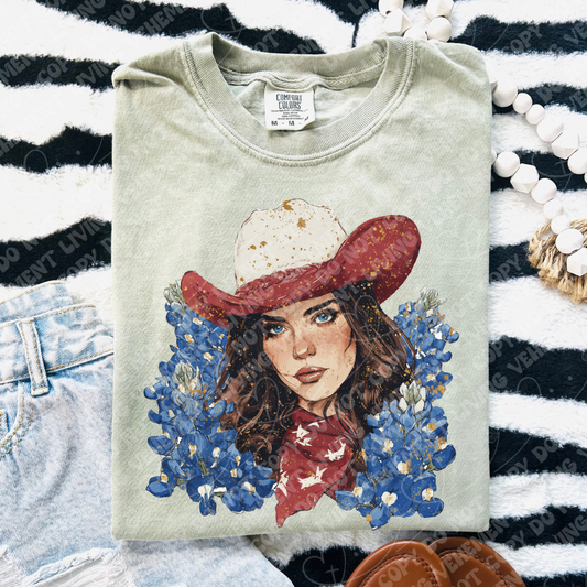 Cowgirl with Bluebonnets digital design | clipart
