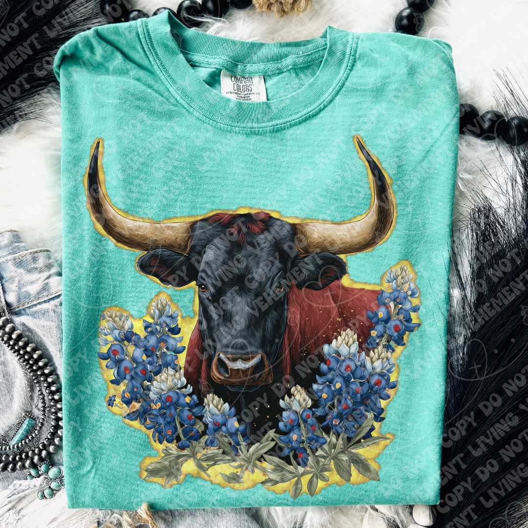 Golden Cow Bluebonnets digital design | clipart