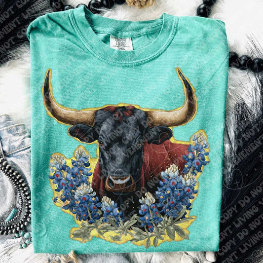 Golden Cow Bluebonnets digital design | clipart