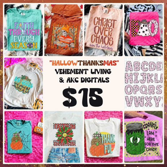 Hallowthanksmas Digital Design Collab – 10 PNGs + 1 Alpha Set | Vehement Living x AKC Digitals | Limited Weekend Release