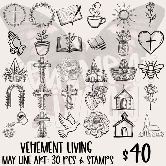May 2026 Lineart PNG + Stamps